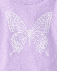 Baby And Toddler Girls Marled Butterfly Relaxed Graphic Tee