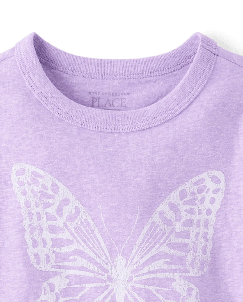 Baby And Toddler Girls Marled Butterfly Relaxed Graphic Tee
