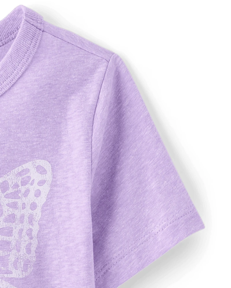 Baby And Toddler Girls Marled Butterfly Relaxed Graphic Tee