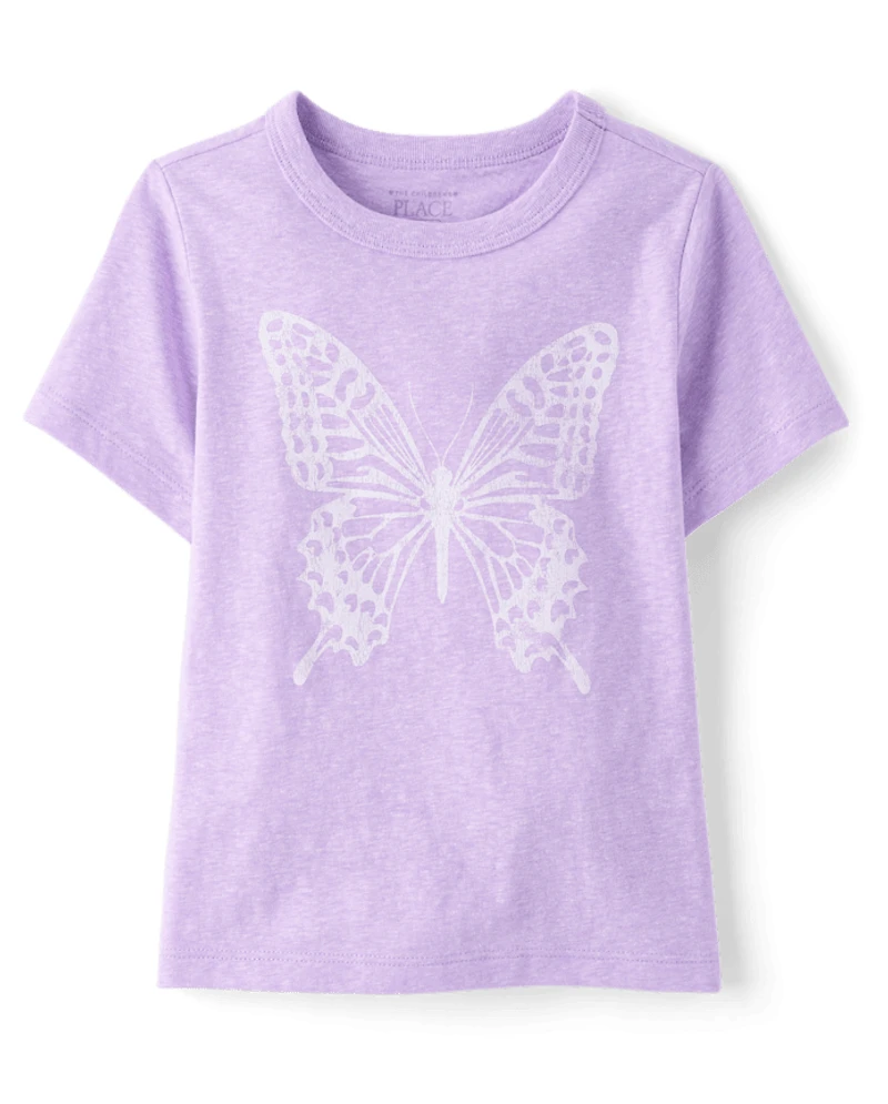 Baby And Toddler Girls Marled Butterfly Relaxed Graphic Tee