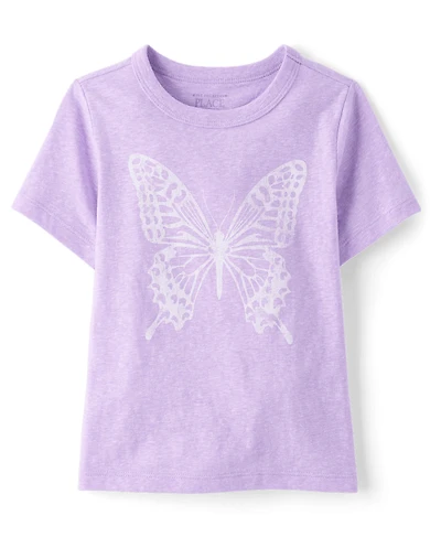 Baby And Toddler Girls Marled Butterfly Relaxed Graphic Tee