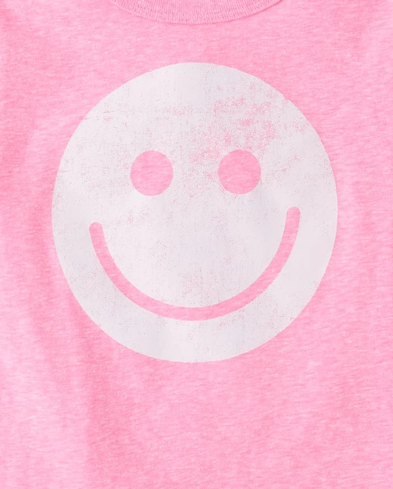 Baby And Toddler Girls Marled Happy Face Relaxed Graphic Tee