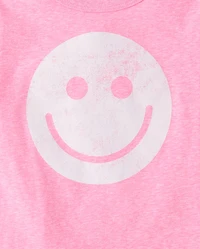 Baby And Toddler Girls Marled Happy Face Relaxed Graphic Tee