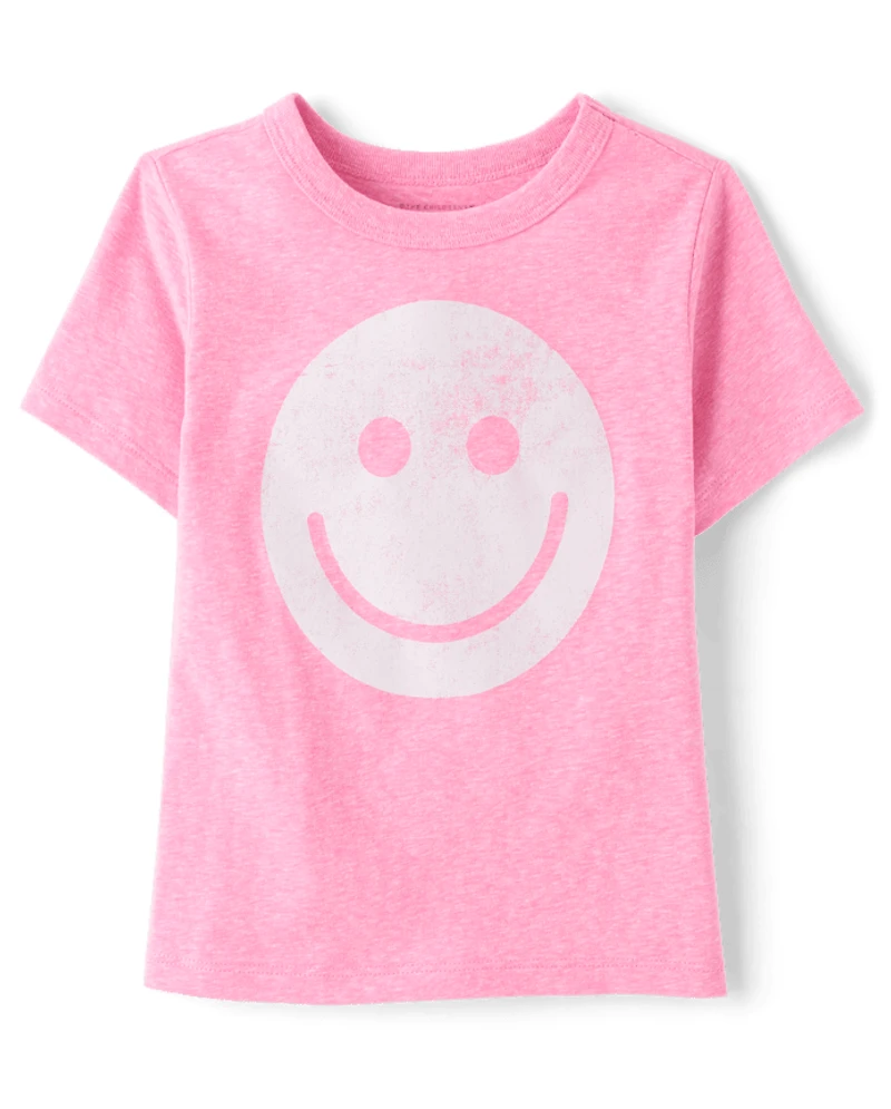 Baby And Toddler Girls Marled Happy Face Relaxed Graphic Tee