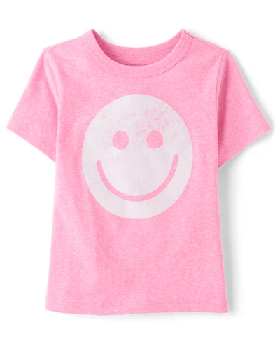 Baby And Toddler Girls Marled Happy Face Relaxed Graphic Tee