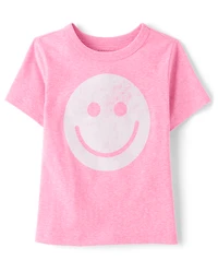 Baby And Toddler Girls Marled Happy Face Relaxed Graphic Tee