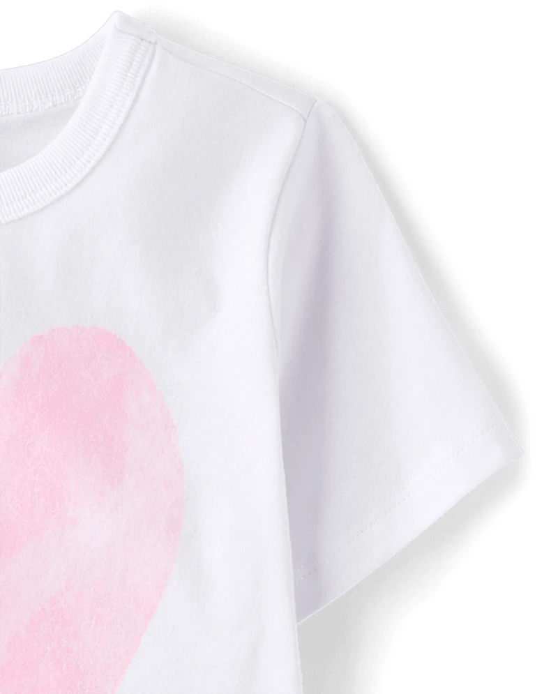 T-shirt graphique décontracté à cœur chiné pour bébés et petites filles