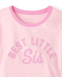 Girls Best Little Sis Graphic Ringer Tee