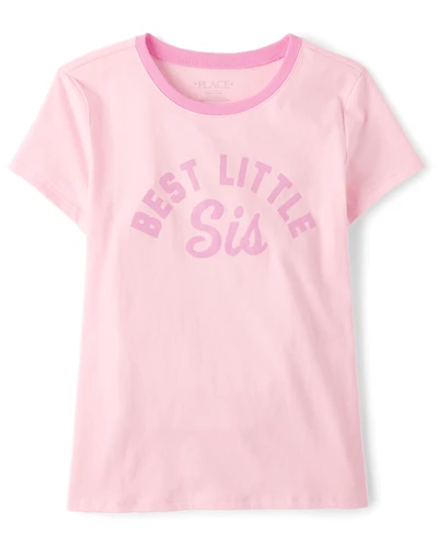 Girls Best Little Sis Graphic Ringer Tee