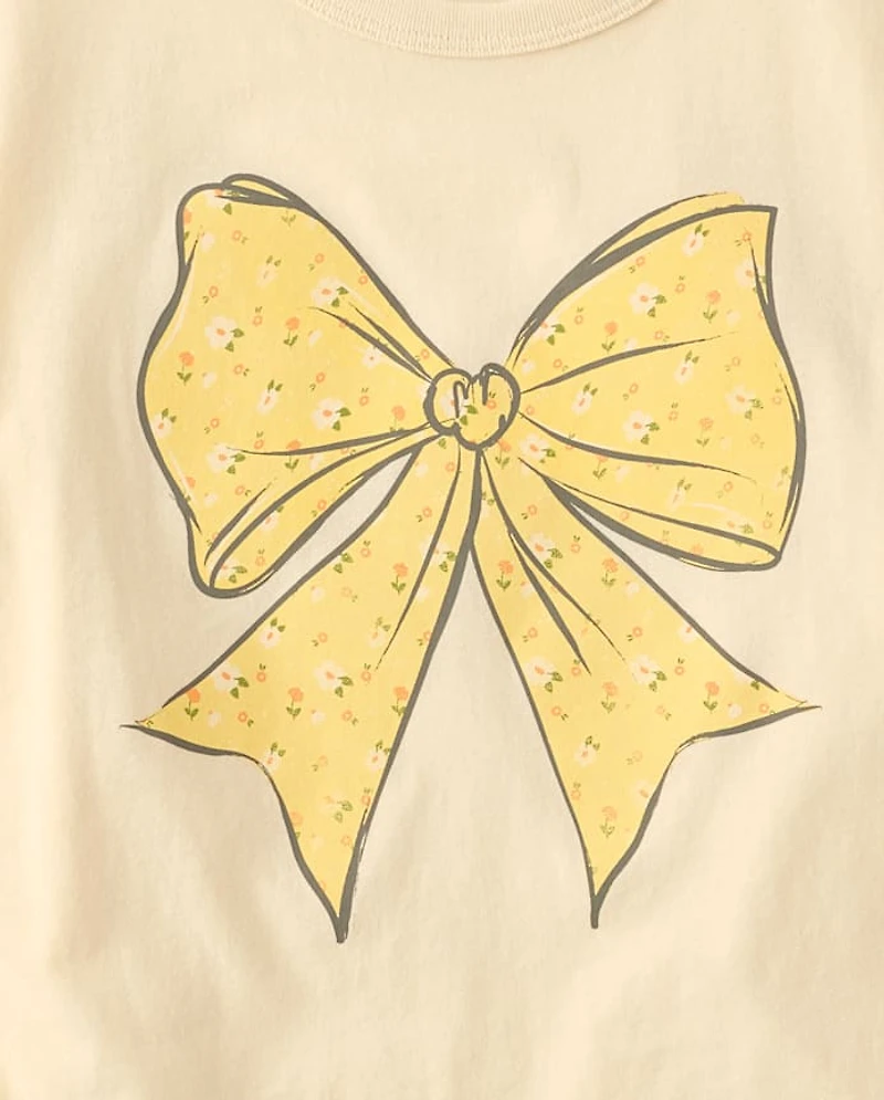 Girls Floral Bow Relaxed Graphic Tee
