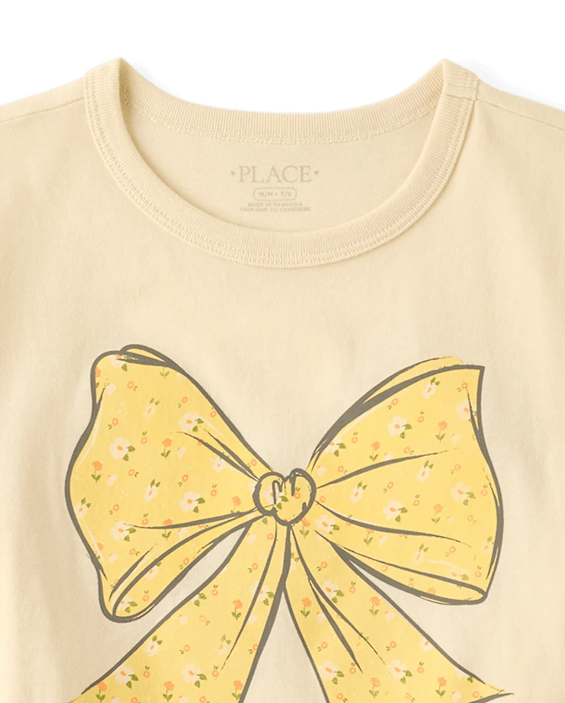 Girls Floral Bow Relaxed Graphic Tee