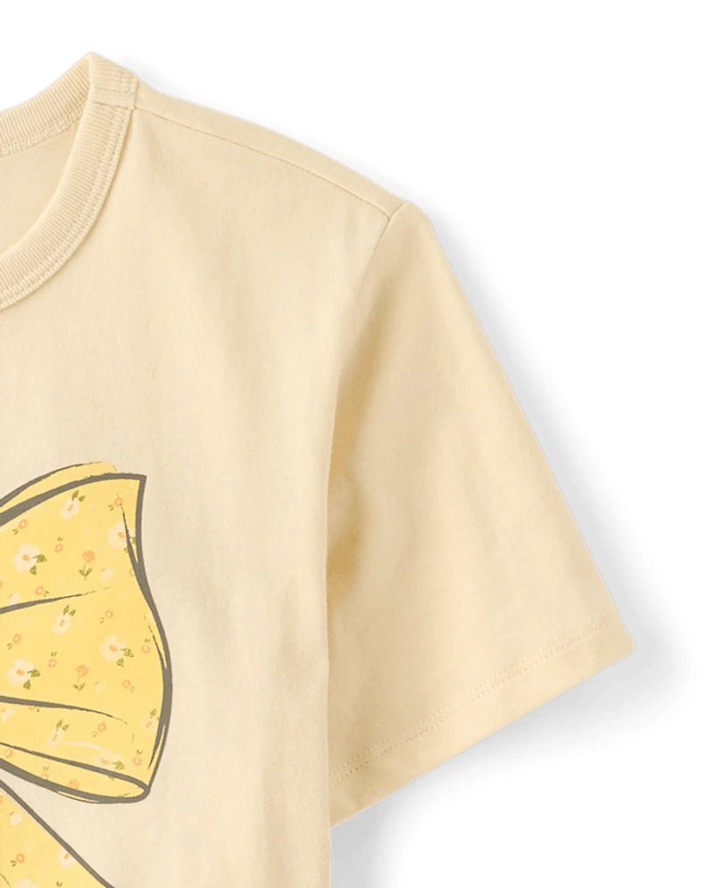 Girls Floral Bow Relaxed Graphic Tee