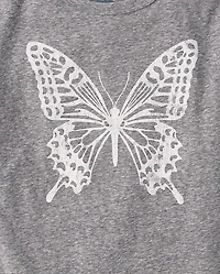 Girls Marled Butterfly Oversized Graphic Tee