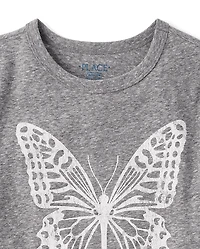 Girls Marled Butterfly Oversized Graphic Tee