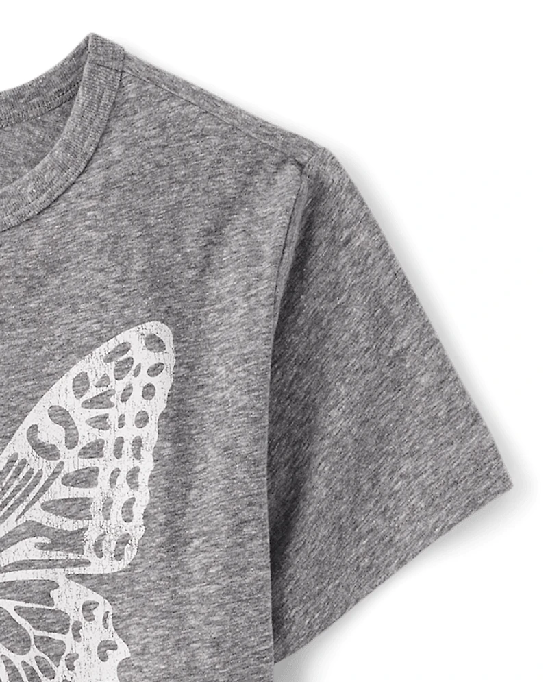 Girls Marled Butterfly Relaxed Graphic Tee