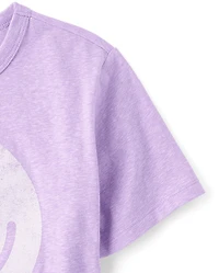 Girls Marled Happy Face Oversized Graphic Tee