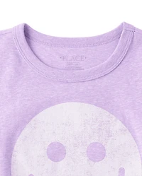 Girls Marled Happy Face Relaxed Graphic Tee