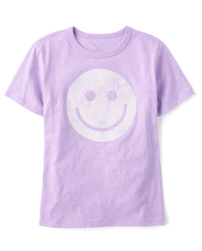 T-shirt graphique oversize à motif visage souriant chiné pour filles