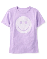 T-shirt graphique oversize à motif visage souriant chiné pour filles