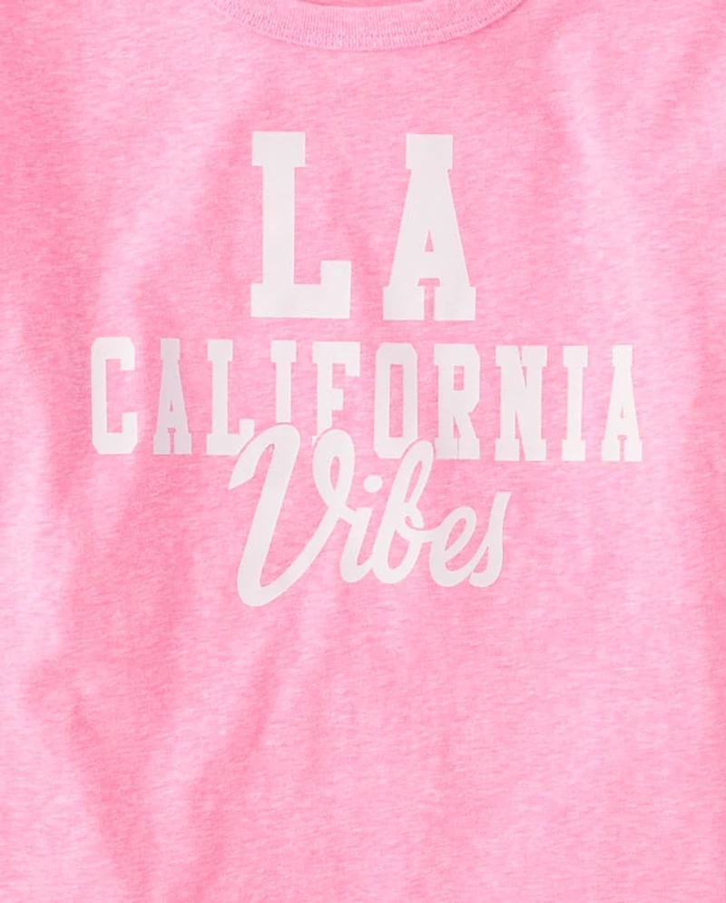Girls Marled LA California Vibes Oversized Graphic Tee