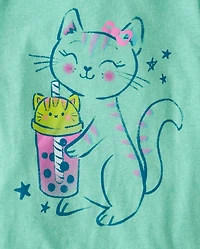 Girls Cat Drink Graphic Tee