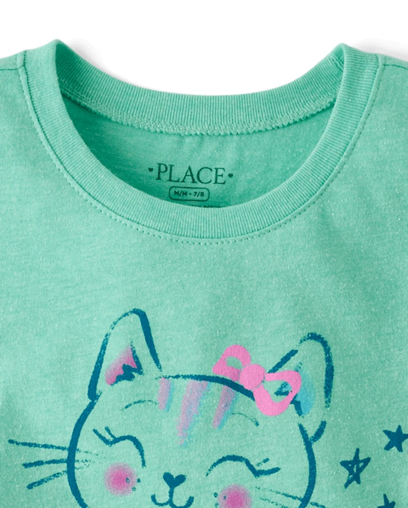 Girls Cat Drink Graphic Tee