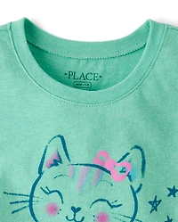 Girls Cat Drink Graphic Tee