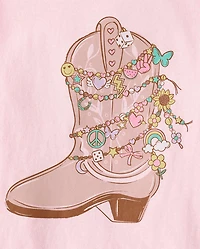 Girls Cowgirl Boot Charm Graphic Tee