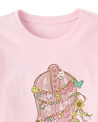 Girls Cowgirl Boot Charm Graphic Tee