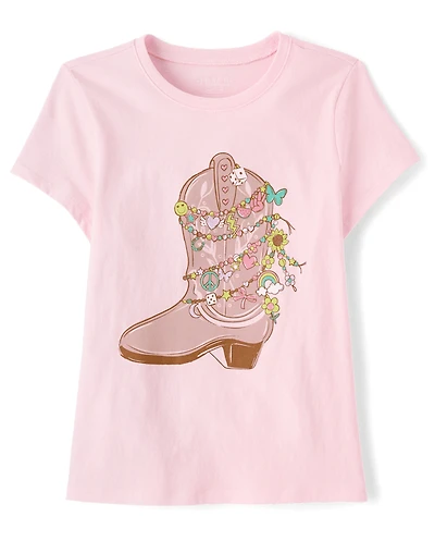 T-shirt graphique avec breloque botte de cowgirl pour filles