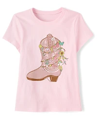 T-shirt graphique avec breloque botte de cowgirl pour filles