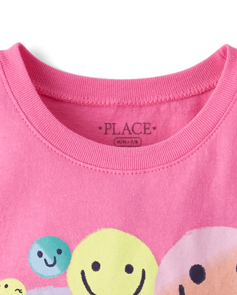 T-shirt graphique visage souriant pour filles