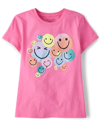 T-shirt graphique visage souriant pour filles