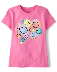 T-shirt graphique visage souriant pour filles