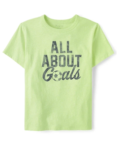 T-shirt graphique de football pour garçons, motif « All About Goals ».