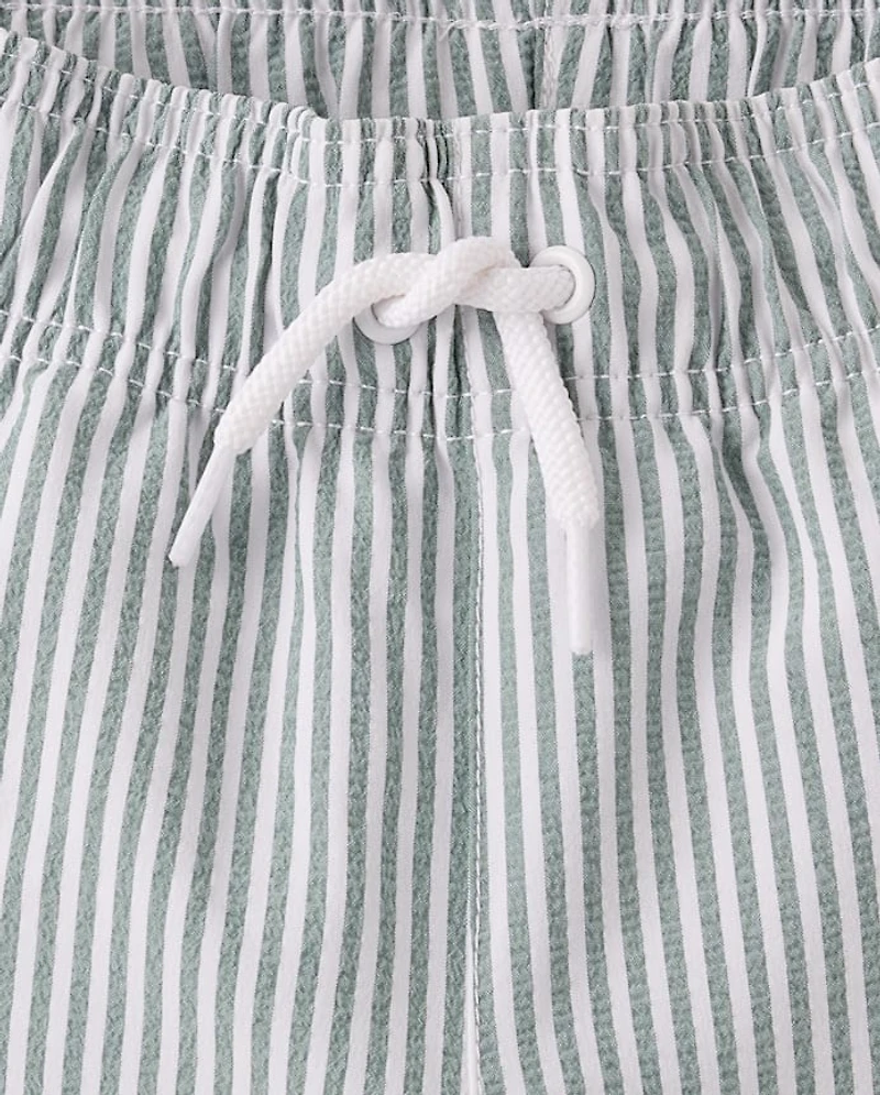 Boys Striped Seersucker Swim Trunks