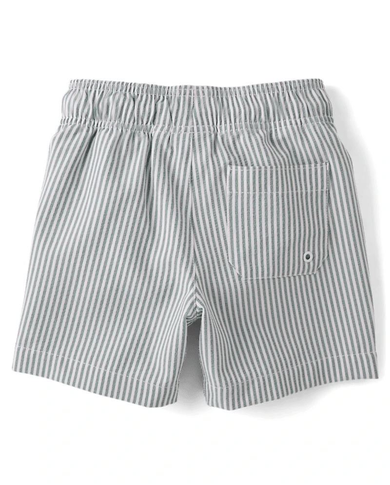 Boys Striped Seersucker Swim Trunks