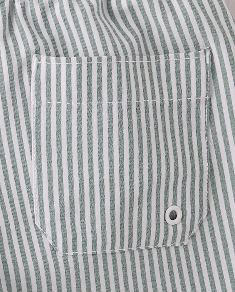 Boys Striped Seersucker Swim Trunks