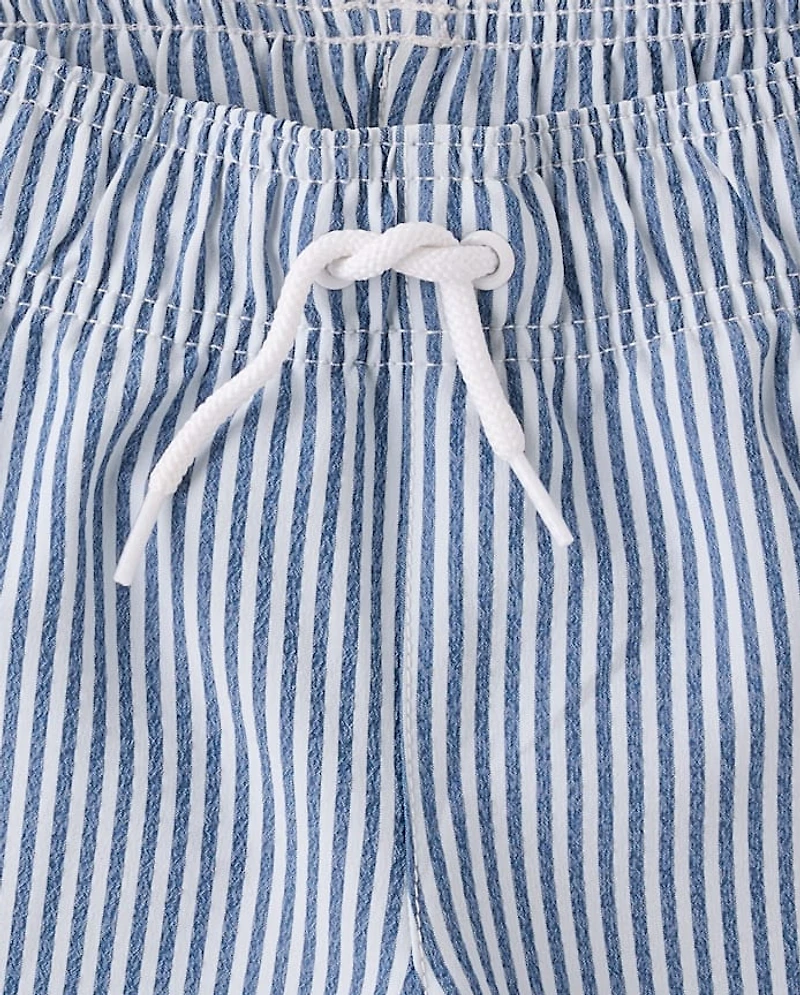 Boys Striped Seersucker Swim Trunks