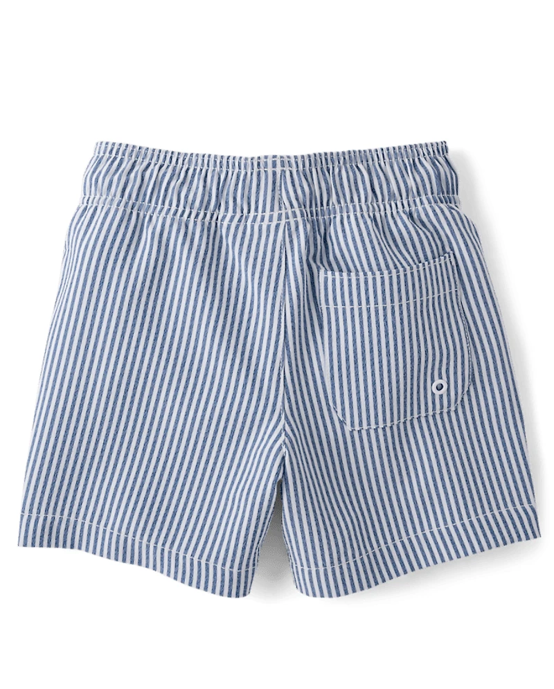 Boys Striped Seersucker Swim Trunks