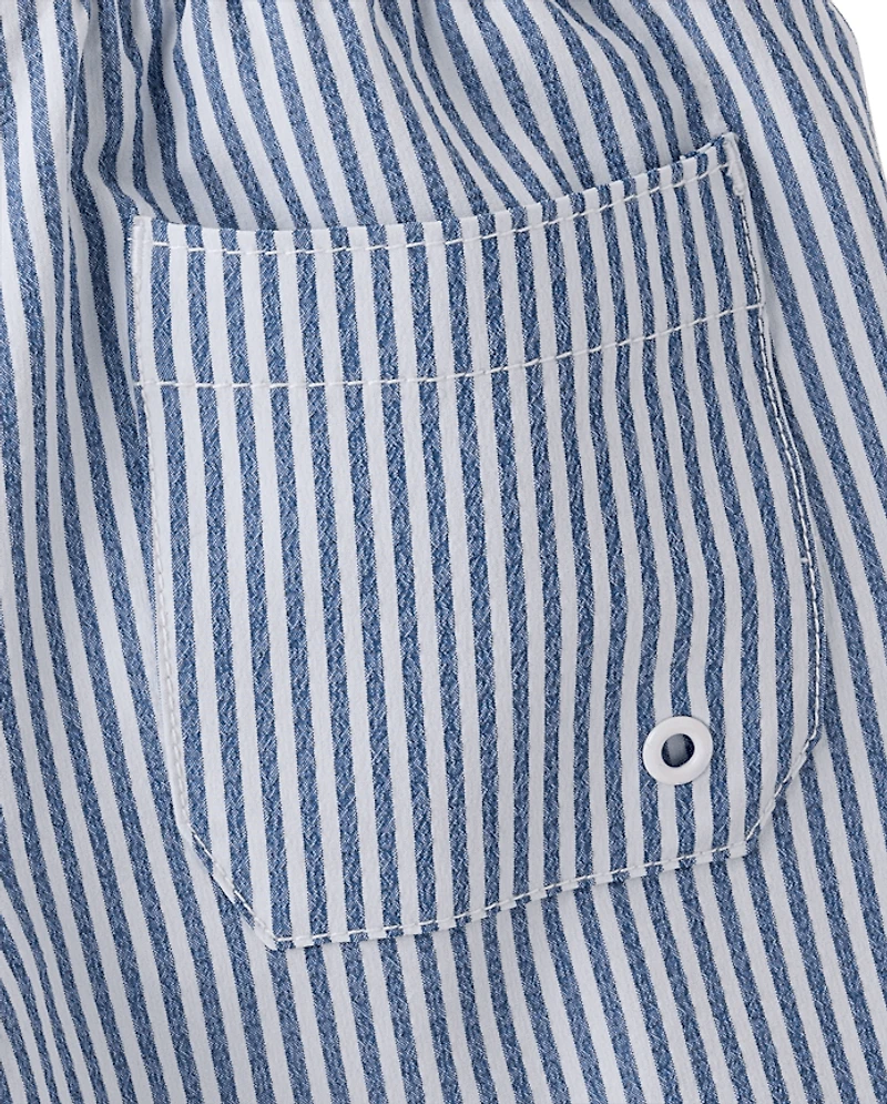 Boys Striped Seersucker Swim Trunks