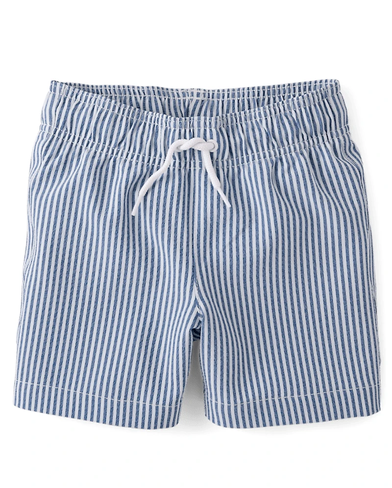 Boys Striped Seersucker Swim Trunks