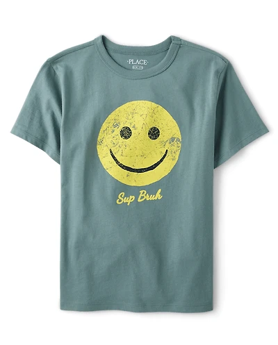 Boys Sup Bruh Happy Face Graphic Tee