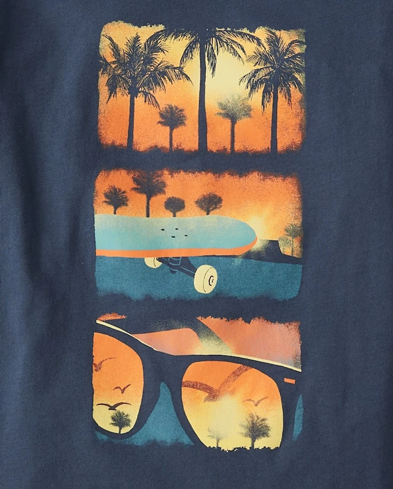 T-shirt graphique pour garçon, motif scène de plage