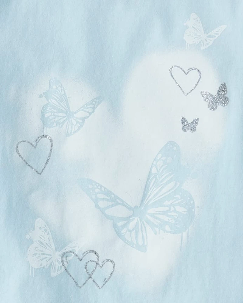 Girls Butterfly Heart  Graphic Tee