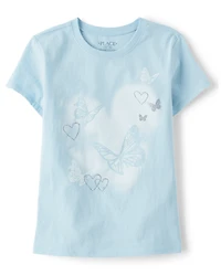 Girls Butterfly Heart  Graphic Tee