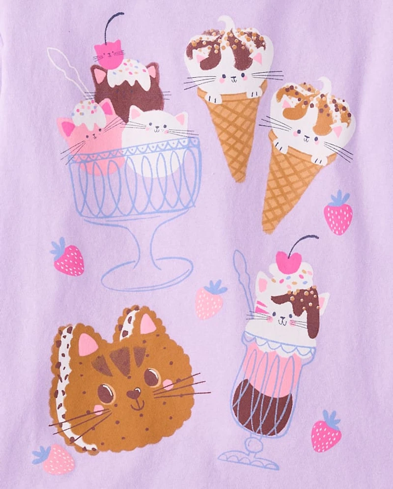 Girls Cat Ice Cream Graphic Tee