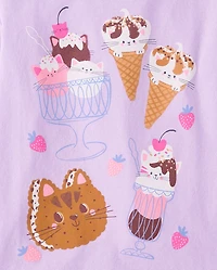Girls Cat Ice Cream Graphic Tee