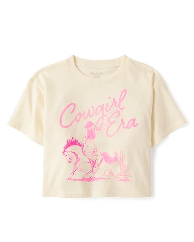 Girls Cowgirl Era Boxy Cropped Graphic Tee