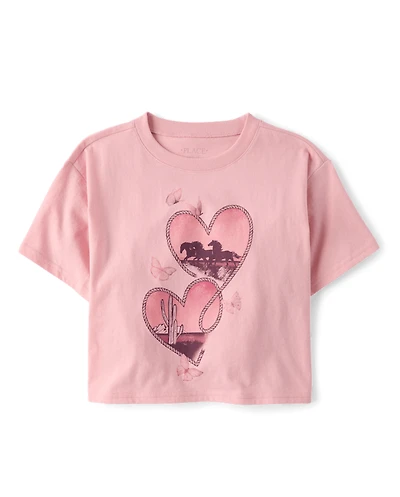 Girls Western Hearts Relaxed Cropped Graphic Tee